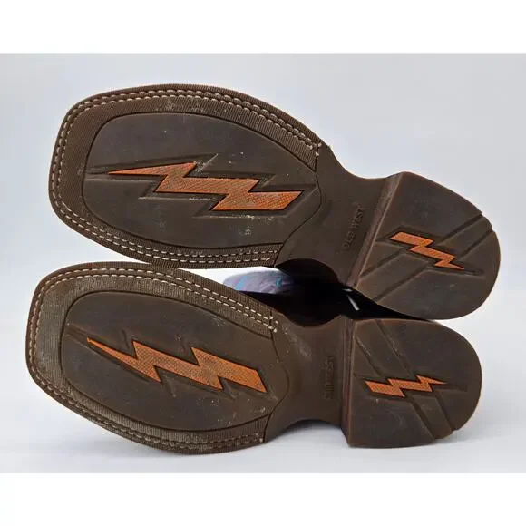 Old West Western Boots Purple Brown Leather Square Toe Cowboy Cowgirl Girls 3.5D - Picture 7 of 9